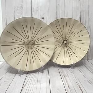 PIER 1 Sanctuary Stoneware 11.5” Dinner Plates Brown MCM Starburst - Set Of 2